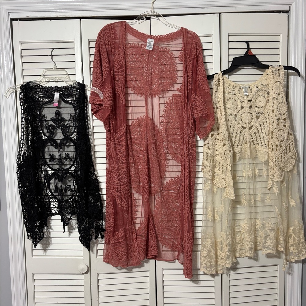 Black, Salmon, and Cream Lace Cardigan Bundle